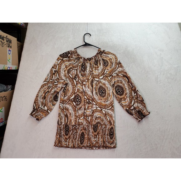 Essentials by Milano Blouse Top Womens Large Multi Geo Print Long Sleeve Pleated - Picture 8 of 8